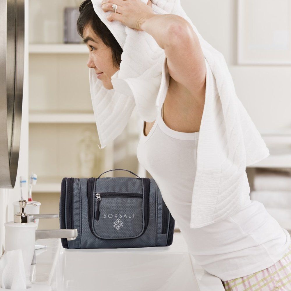 Borsali Gray Hanging Toiletry Bag Travel Organizer Mirror NWT - Picture 13 of 13